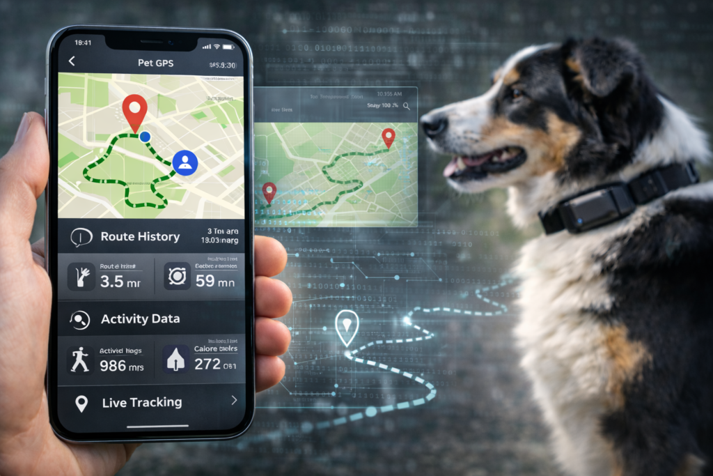 Aplicación de GPS para perros mostrando rutas, actividad y seguimiento