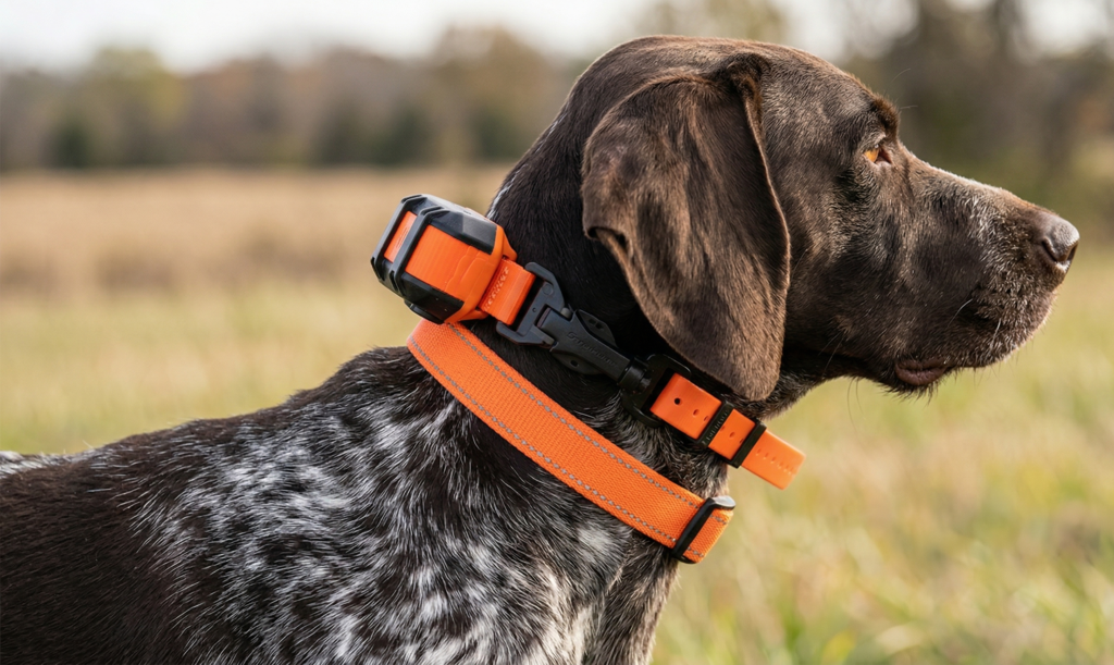 Braco con collar y GPS bien sujeto para evitar perder el dispositivo