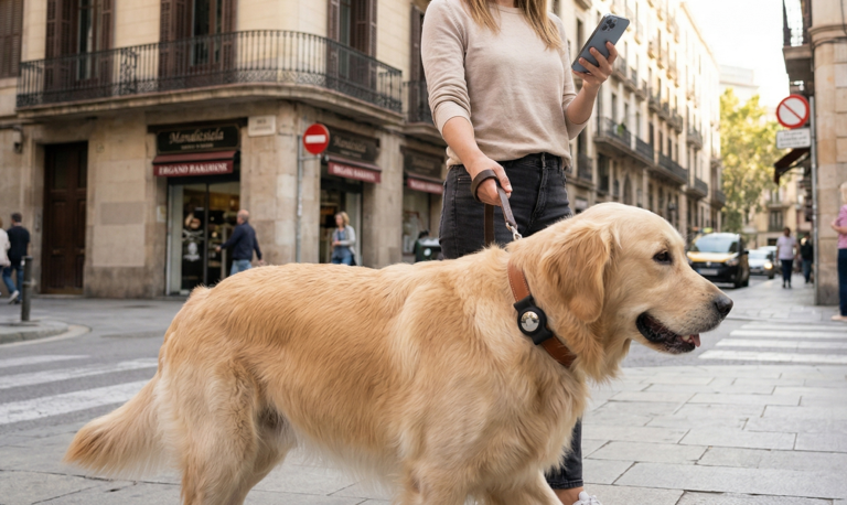 perro con AirTag en el collar como localizador